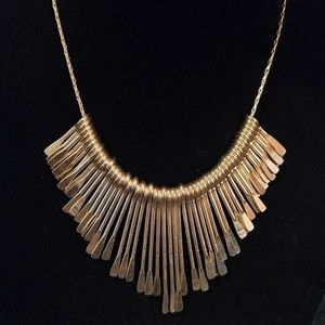 Vintage Oar/Paddle Fringe Bib Necklace Gold Tone MCM Brutalist Modernist 18+"